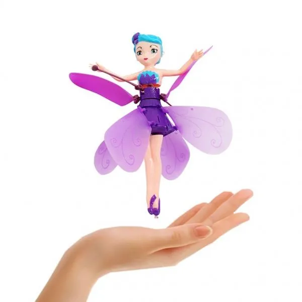 USB Charging Infrared Induction Gesture Control Flying Flower Fairy Doll for 3-14 Year Old Girl Kids Children Teen Birthday Xmas Gift - Purple