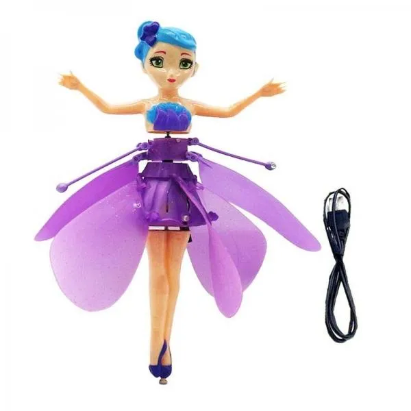 USB Charging Infrared Induction Gesture Control Flying Flower Fairy Doll for 3-14 Year Old Girl Kids Children Teen Birthday Xmas Gift - Purple