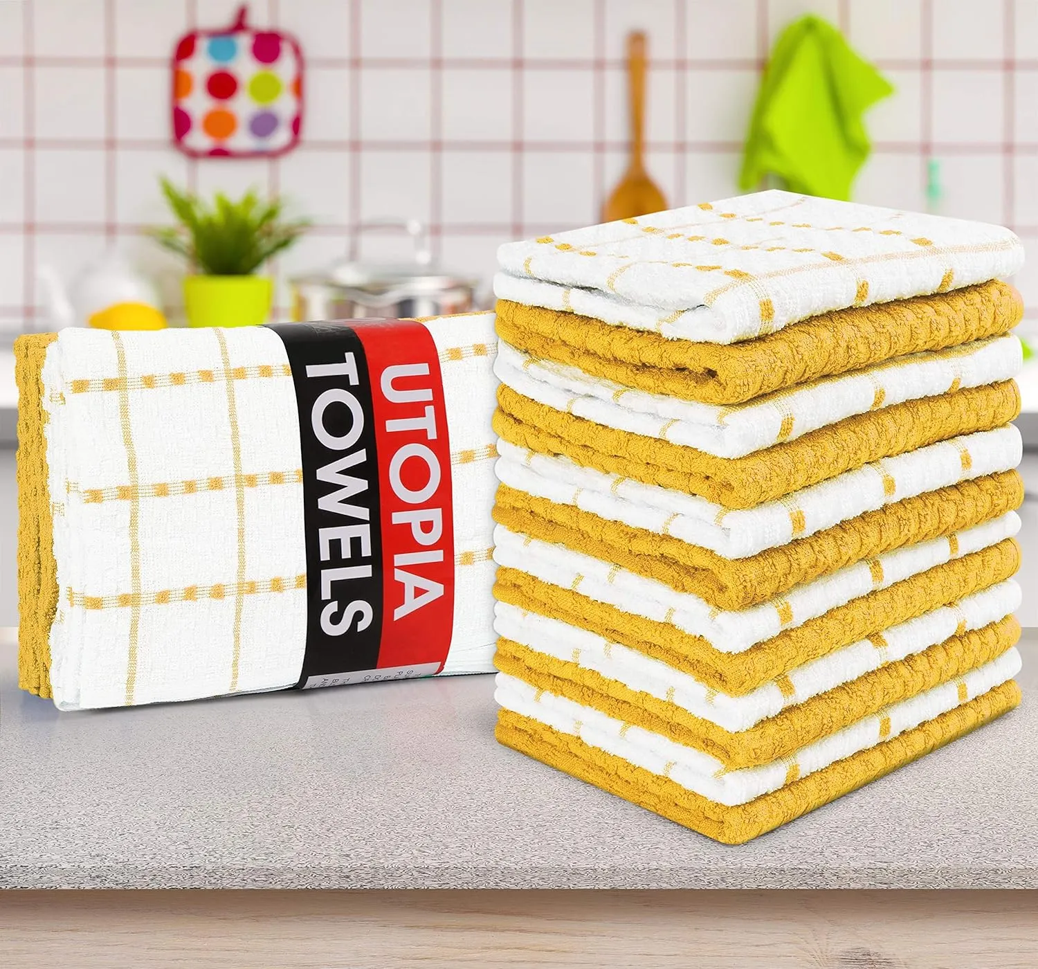 Utopia Kitchen Towels 12 Pack, 15 by 25 Inches, 100% Ring Spun Cotton Super Soft and Absorbent Linen Dish, Tea and Bar Towels Set, Yellow