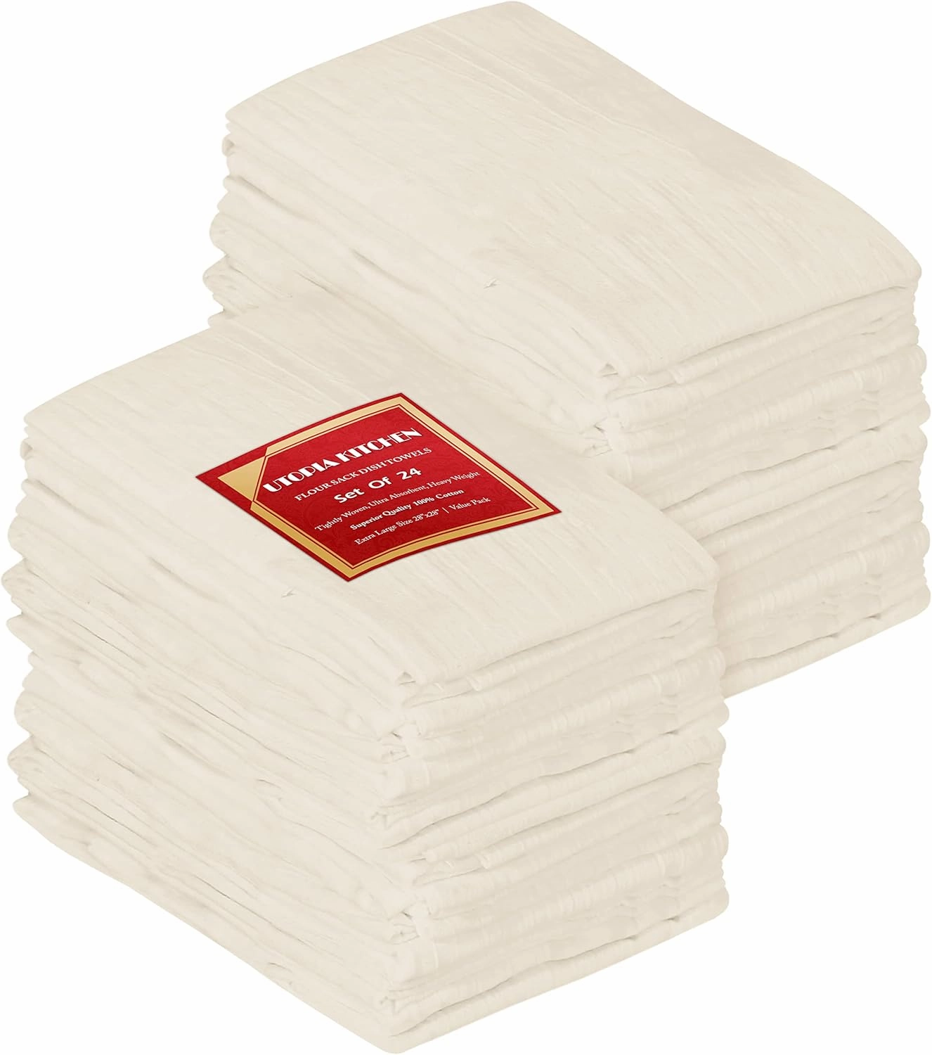 Utopia Kitchen Natural Flour Sack Towels [24 Pack - 28 x 28 Inch] 100% Cotton Tea Towels for Cleaning & Drying - Highly Absorbent Kitchen Dish Cloth