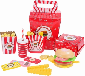 Vaguelly Hamburger French Fries Combo Wooden Kitchen Toys - Wooden Food, Pretend Play Food, Happy Burgers