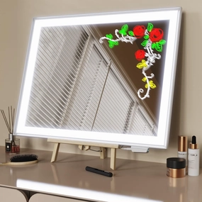 Vanity Mirror with Lights 23”x18” Stepless Dimmable 3-Color Lights, Lighted Makeup Mirror with HD Glass, LED Memo/Drawing Mirror with Easel Stand, Vertical/Horizontal Placement