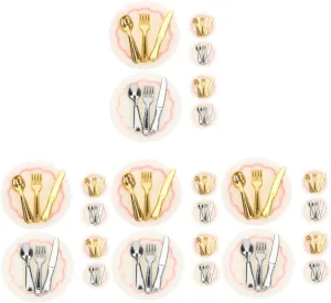 VANZACK 32 Sets Miniature Dollhouse Decor DIY Set Realistic Miniature Tableware Mini Plate Spoon Bowl Doll Cooking Accessories