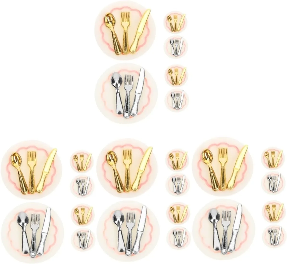 VANZACK 32 Sets Miniature Dollhouse Decor DIY Set Realistic Miniature Tableware Mini Plate Spoon Bowl Doll Cooking Accessories