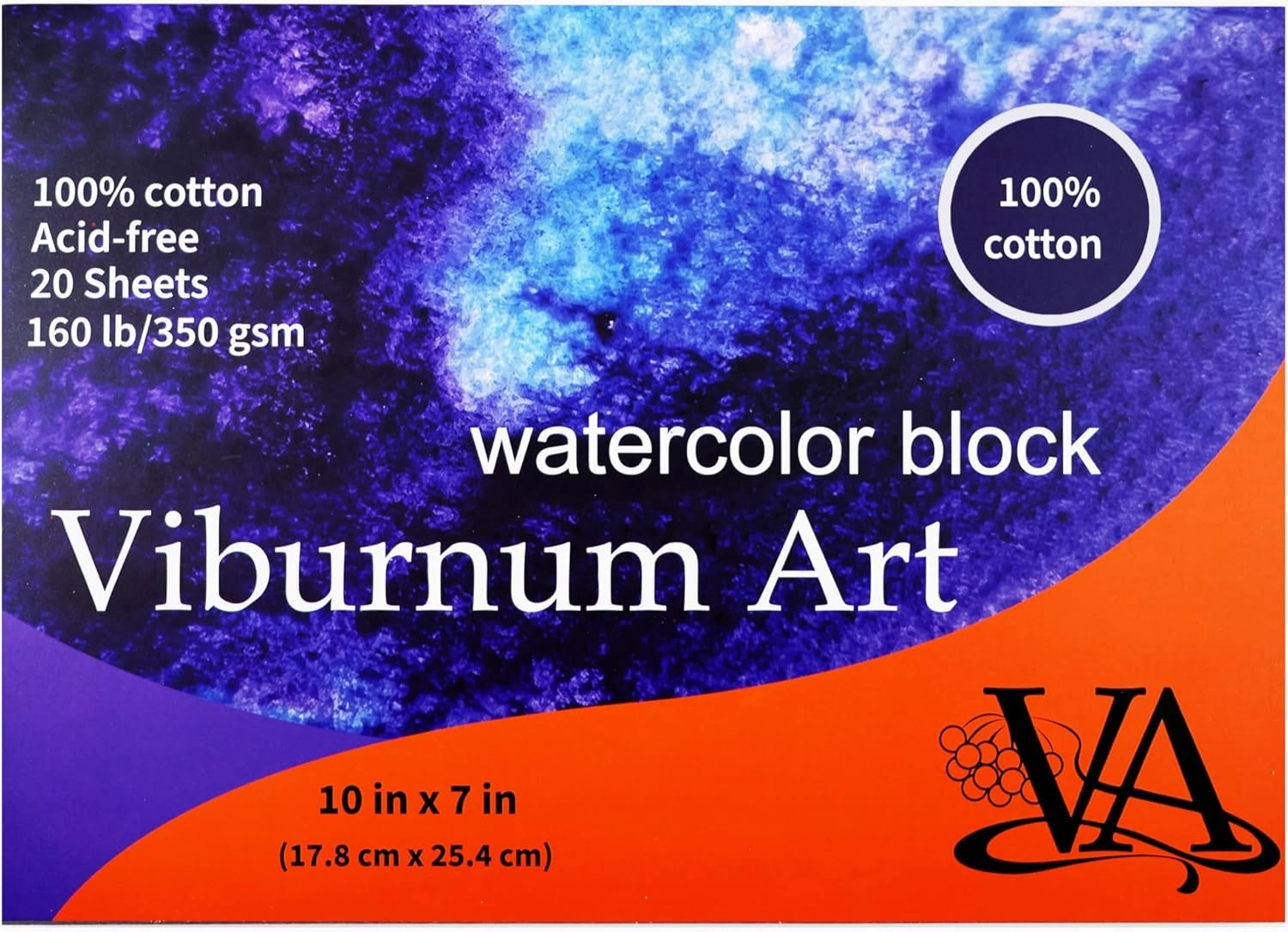 Viburnum Art Cotton Watercolor Paper Pad 160lb/350gsm Cold Press Watercolor Block Watercolor Paper Artist Paper for Adults and Students 20 Sheets 10 x 7 Inches