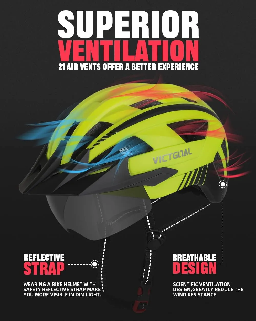 VICTGOAL Bike Helmet with USB Rechargeable Rear Light Detachable Magnetic Goggles Removable Sun Visor Mountain & Road Bicycle Helmets for Men Women Adult Cycling Helmets