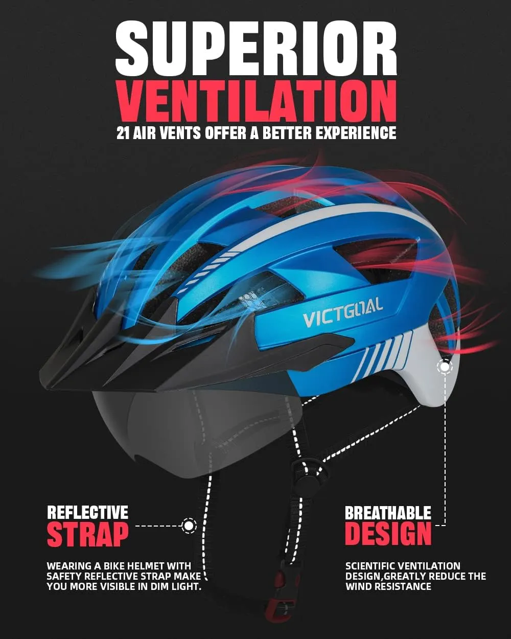 VICTGOAL Bike Helmet with USB Rechargeable Rear Light Detachable Magnetic Goggles Removable Sun Visor Mountain & Road Bicycle Helmets for Men Women Adult Cycling Helmets