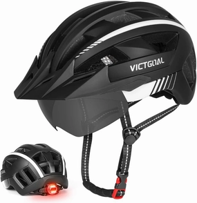 VICTGOAL Bike Helmet for Men Women with Led Light Detachable Magnetic Goggles Removable Sun Visor Mountain & Road Bicycle Helmets Adjustable Size Adult Cycling Helmets