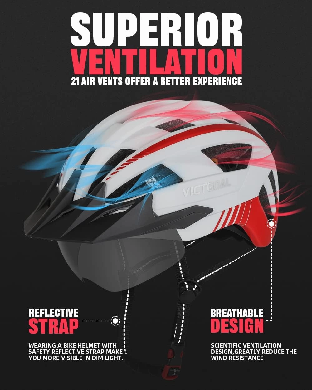 VICTGOAL Bike Helmet with USB Rechargeable Rear Light Detachable Magnetic Goggles Removable Sun Visor Mountain & Road Bicycle Helmets for Men Women Adult Cycling Helmets