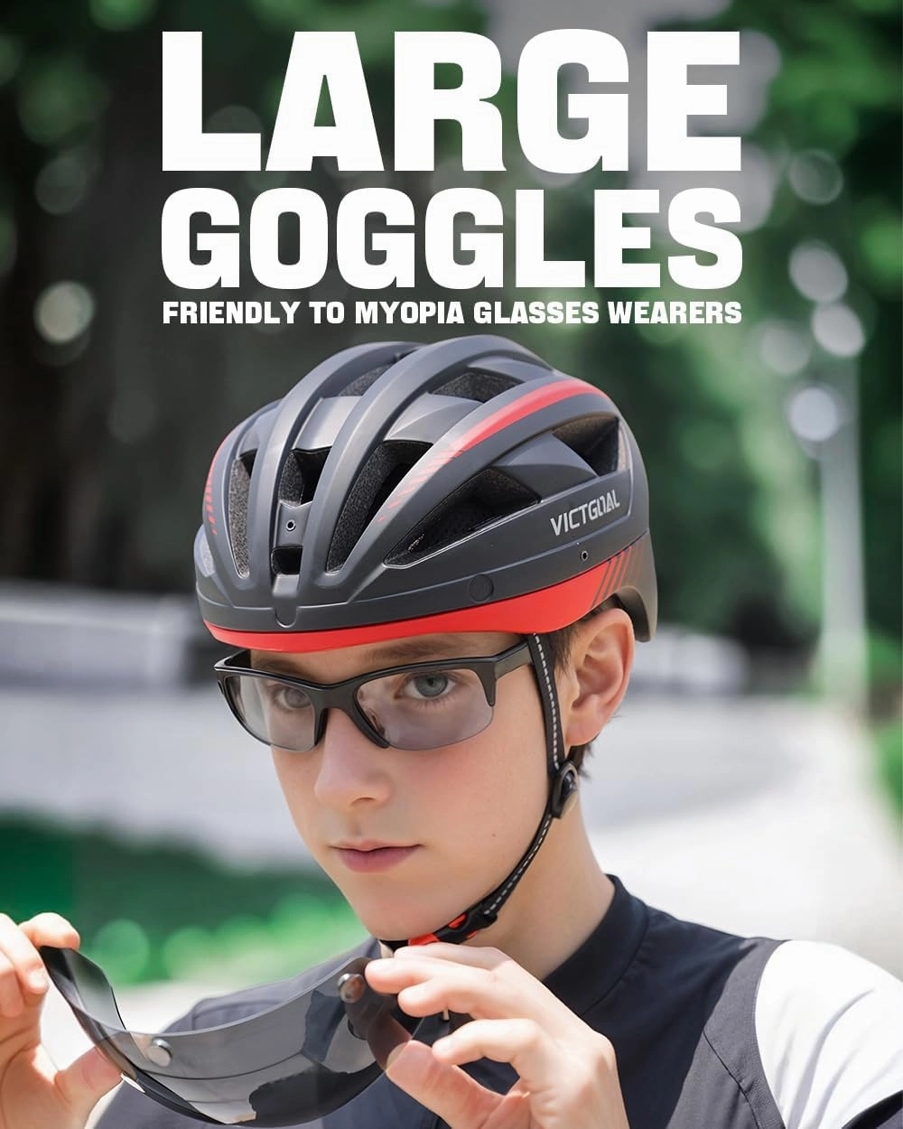 VICTGOAL Bike Helmet with USB Rechargeable Rear Light Detachable Magnetic Goggles Removable Sun Visor Mountain & Road Bicycle Helmets for Men Women Adult Cycling Helmets