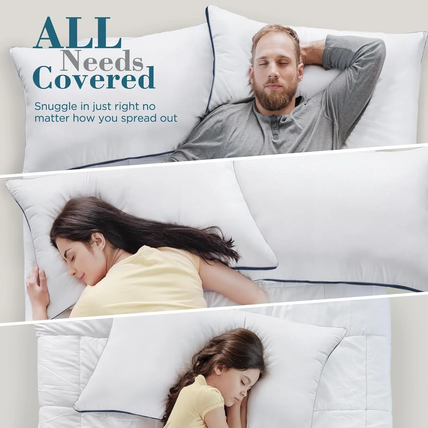 viewstar King Size Pillows Set of 2, Hotel Quality Cooling Down Alternative Gusseted Bed Pillows for Side, Back, or Stomach Sleepers, Navy