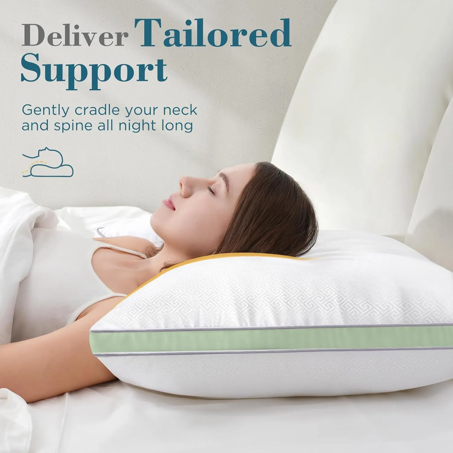 viewstar Pillows Queen Size Set of 2, Hotel Quality Cooling Down Alternative Gusseted Bed Pillows for Side, Back, or Stomach Sleepers, Green