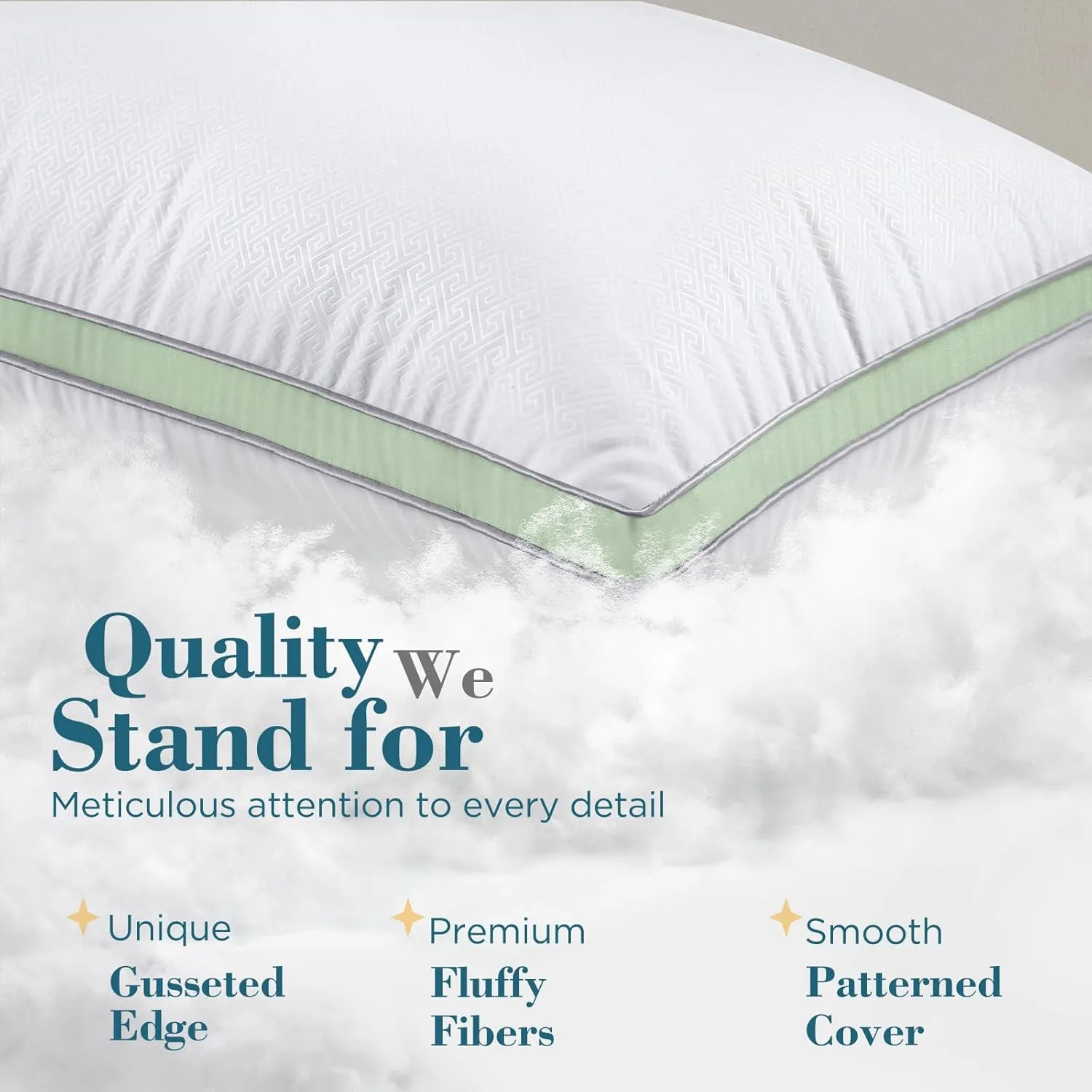 viewstar Pillows Queen Size Set of 2, Hotel Quality Cooling Down Alternative Gusseted Bed Pillows for Side, Back, or Stomach Sleepers, Green