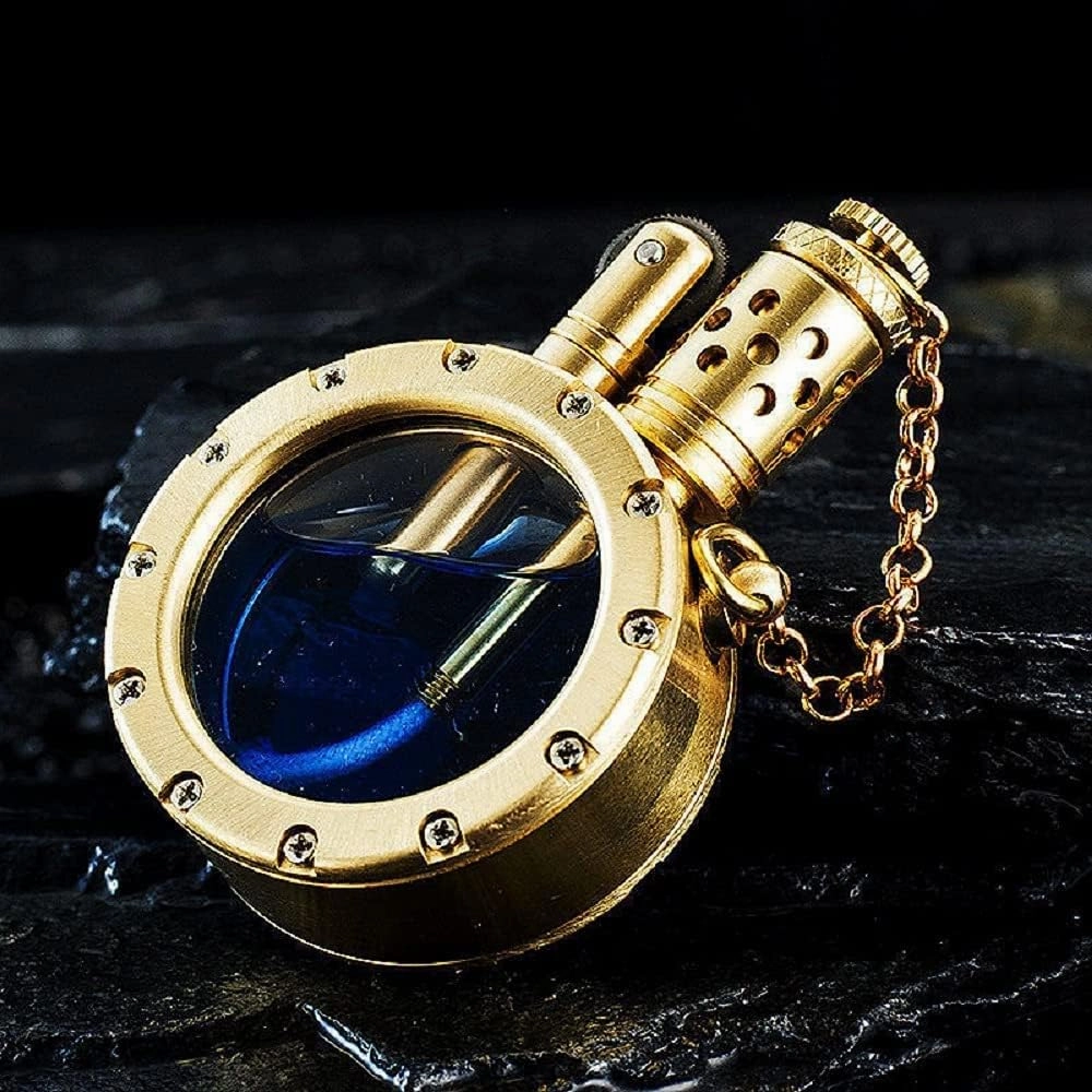 Vintage Antique Kerosene Lighter with Creative Transparent Bottle Design, Cool Steampunk Style, Grinding Wheel Ignition - Unique Birthday Gifts for Men (Gold)