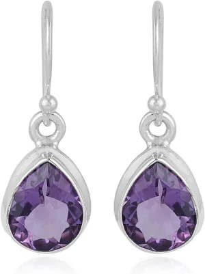 Violet Veil Amethyst 925 Sterling Silver Teardrop Dangle Earrings Jewelry