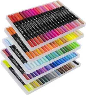 Vitoler Art Markers Dual Tips Coloring Brush Fineliner Color Pens,100 Colors of Water Based Marker for Calligraphy Drawing Sketching Coloring Book Journal Art Day Back To School Art Supplies Gift