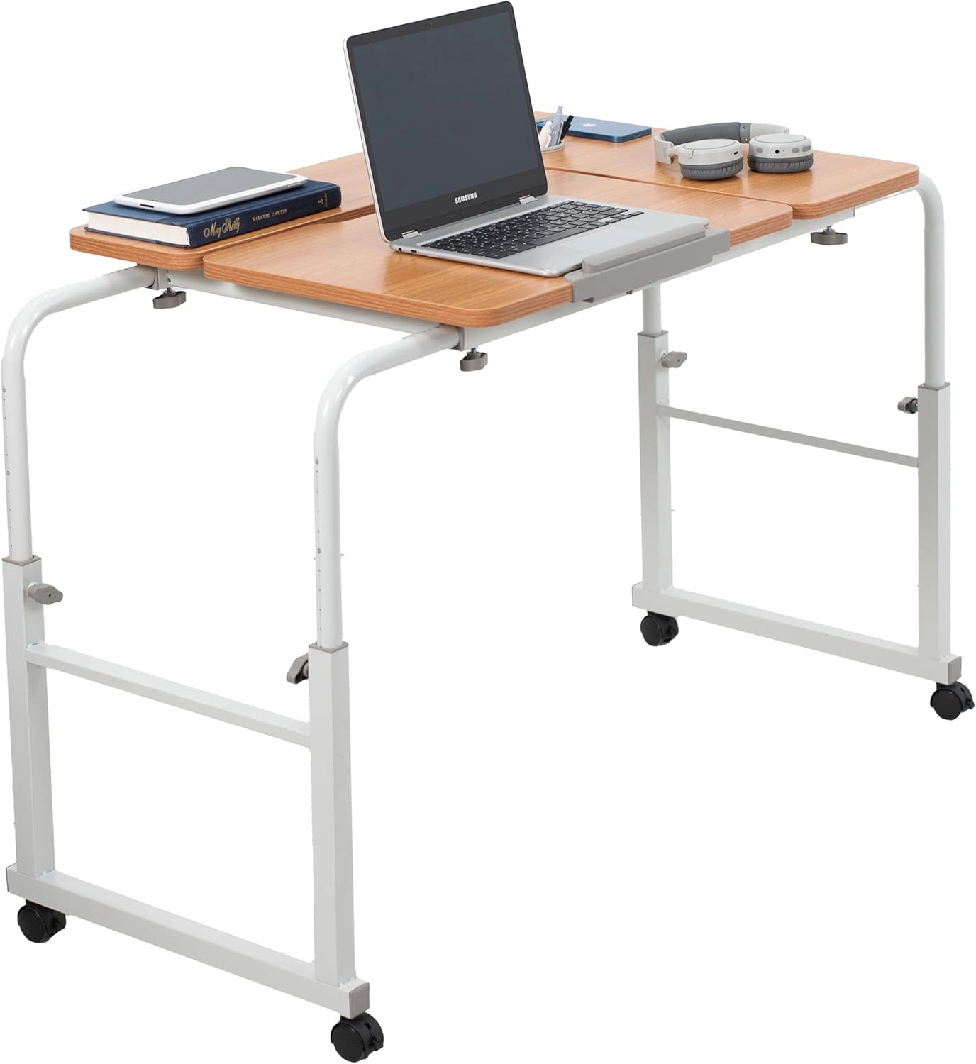 VIVO Mobile Over The Bed and Recliner Table, Tilting Laptop Tray with Height and Length Frame Adjustment, Ergonomic Overbed Kids and Adult Desk on Wheels, DESK-V202A