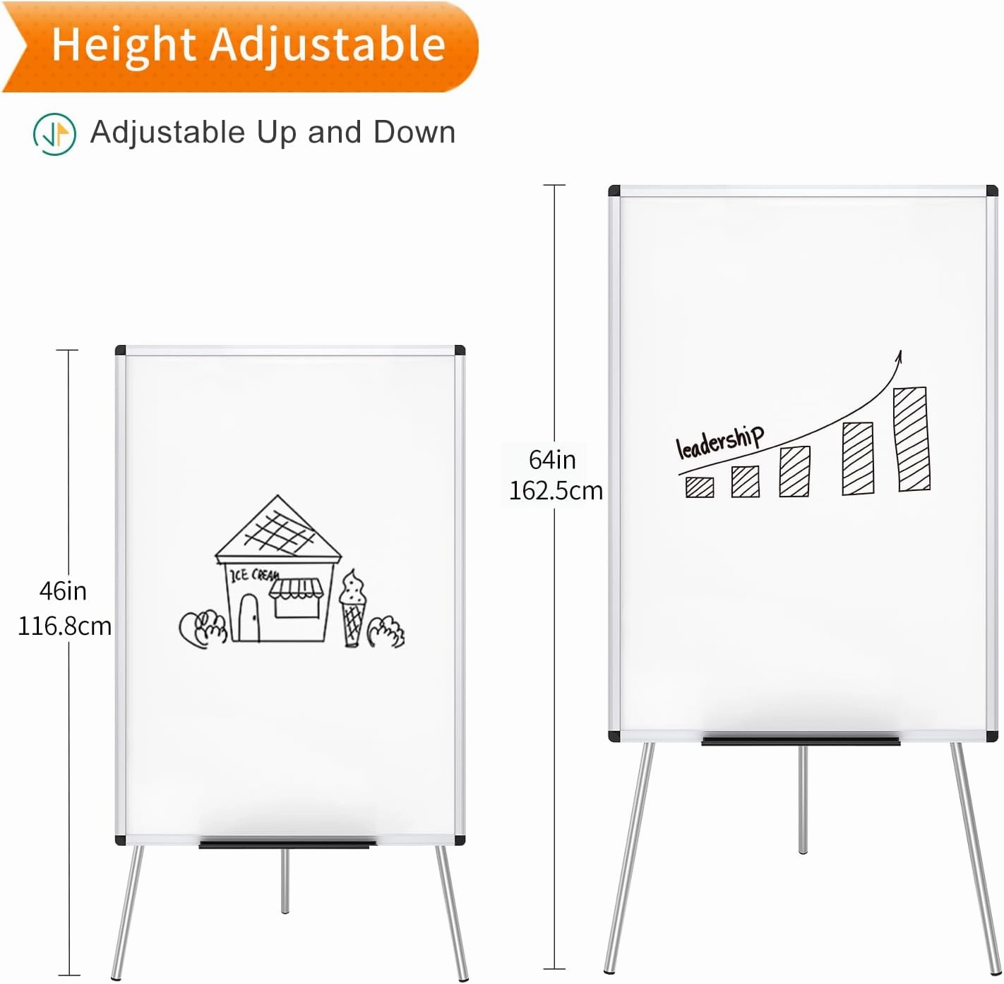 VIZ-PRO Whiteboard Easel, 36 x 24 Inches, Portable Dry Erase Board Height Adjustable for School Office and Home