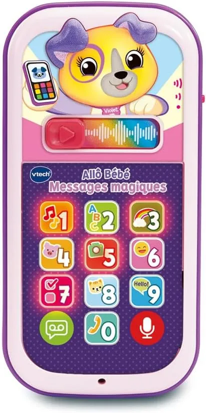 VTech - Allô Bébé Magic Messages Pink, First Interactive, Talking and Musical Phone with Voice Recorder, Voice Changer and Light Effects, Baby Gift from 9 Months