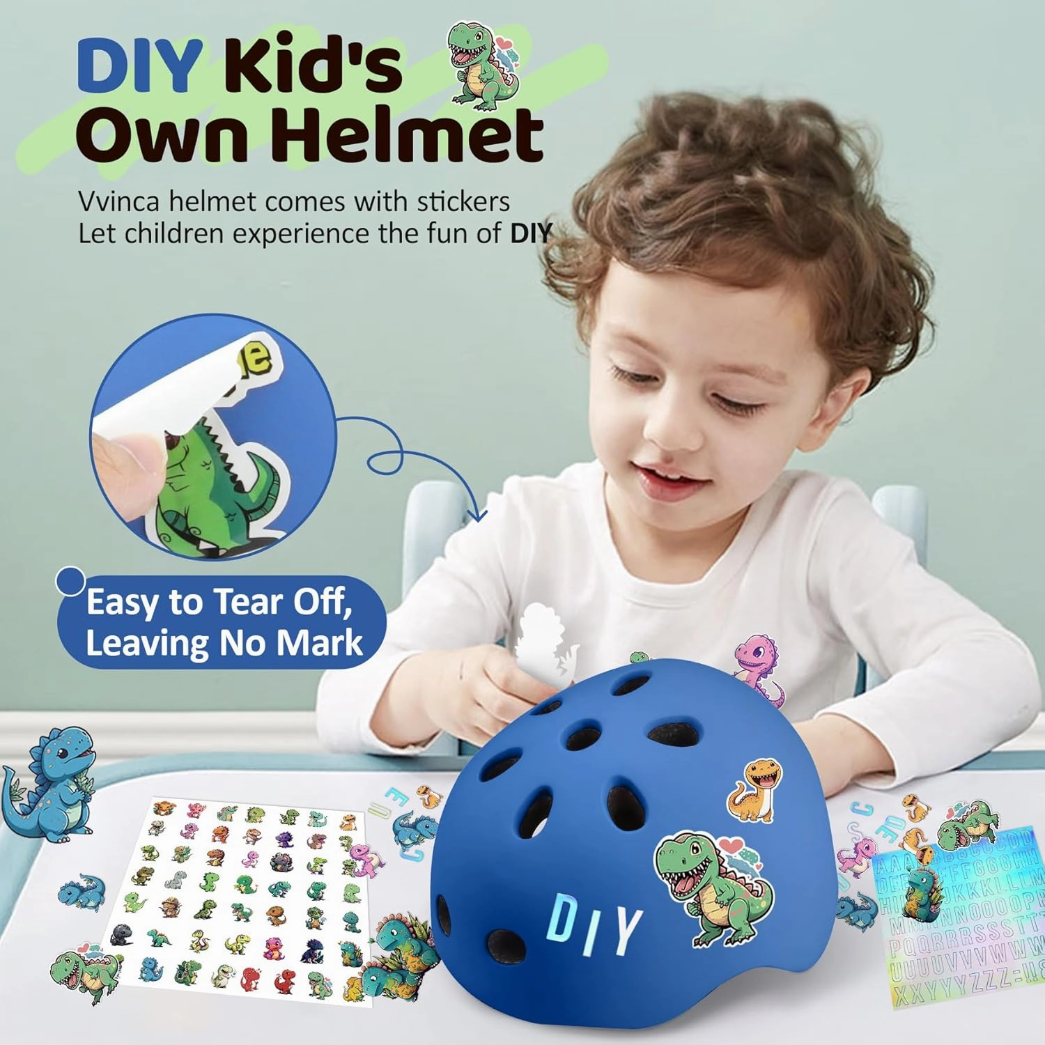Vvinca Toddler Kids Bike Helmet for Ages 1-2-3-4-5-6-7-8 Years with DIY Stickers, Kids Helmet for Multi-Sport Skateboard Scooter Roller Skating Adjustable Birthday Gift for Child Girls Boys Safety
