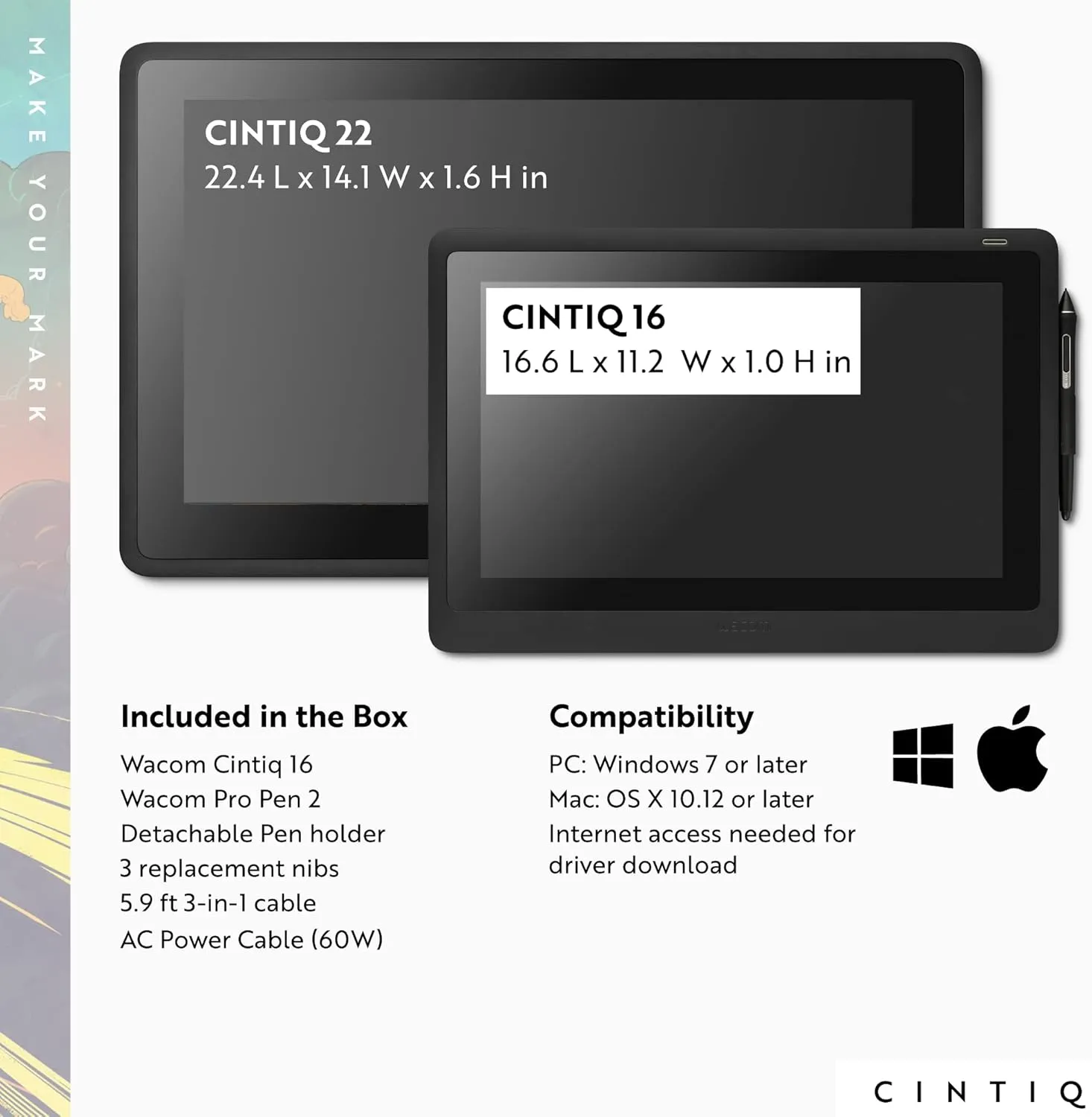 Wacom Cintiq 16 Drawing Tablet with Screen, 15.4" Full HD Display Graphic Arts Tablet Includes Pro Pen 2 w/ Tilt Response, Graphic Design Animation Display Pad for Mac, PC