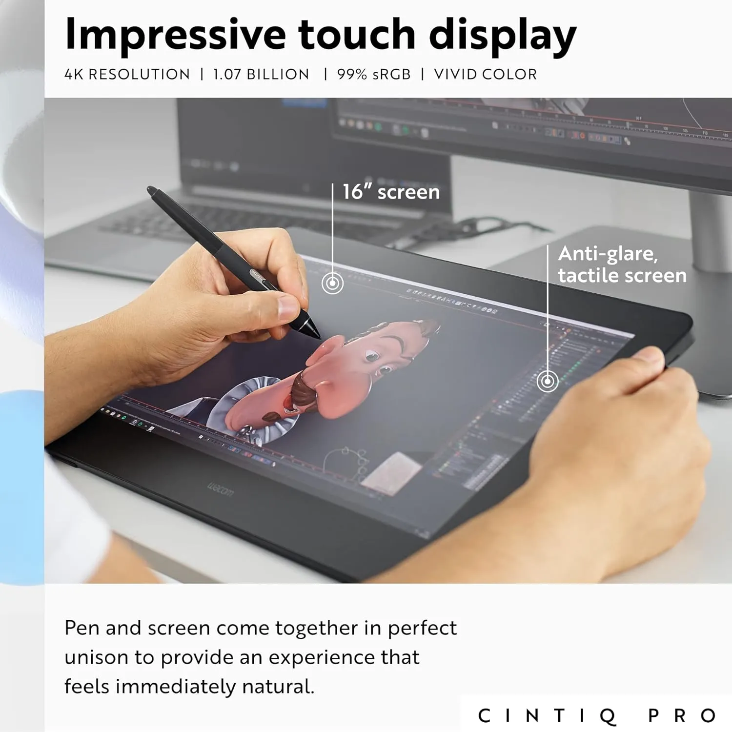 Wacom Cintiq Pro 16 Creative Pen and Touch Display (2021 Version) 4K Graphic Drawing Monitor with 8192 Pen Pressure and 98% Adobe RGB (DTH167K0A), Black