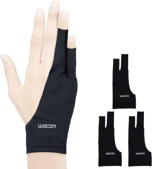 Wacom Drawing Glove, Two-Finger Artist Glove for Drawing Tablet Pen Display, 90% Recycled Material, eco-Friendly, one-Size (3 Pack), Black