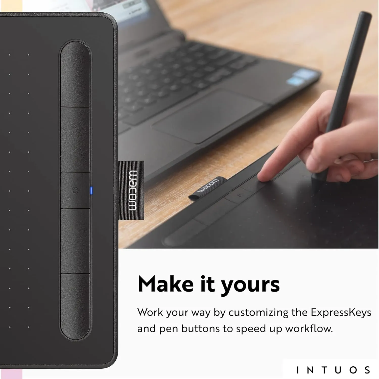 Wacom Intuos Small Bluetooth Graphics Drawing Tablet, 4 Customizable ExpressKeys, Portable for Teachers, Students and Creators, Compatible with Chromebook Mac OS Android and Windows - Black