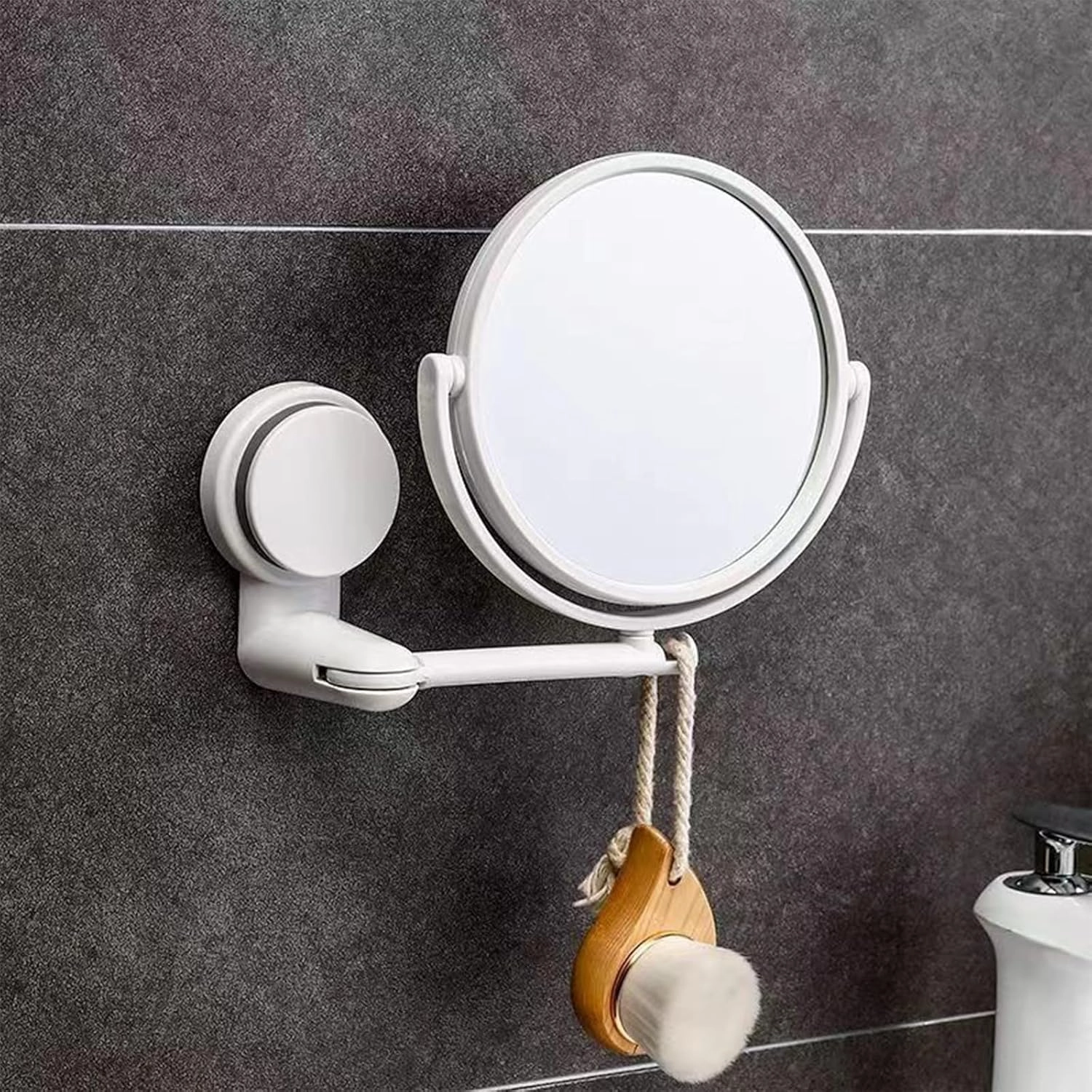 Wall Mounted Makeup Mirror, 1X/3X Magnifying Mirror 360° Extendable Arm Mirror for Makeup, 6 Inch Double Sided Vanity Mirror for Bathroom, Wall Mirror for Teen Girls, Women (White)