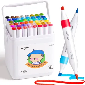 Washable Dual Tip Markers for Kids Ages 8-12, Brush & Chisel Tip, Water-Based Coloring Markers, Double-Tipped 48 Colors Marker Set with Storage Case, School Art Supplies for Boys & Girls