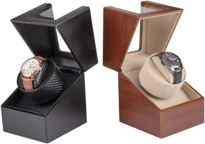 Watch Winder Box, Two Power Drive Modes, Wood Shell Piano Paint Exterior, Quiet Motors, Fit Man Women Automatic Watch Watch Winder Storage Display Box (Black A)