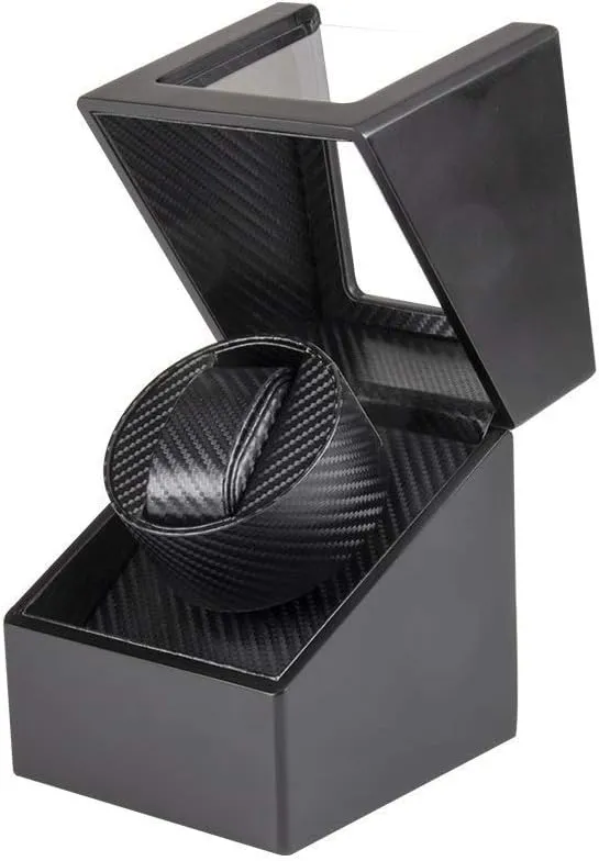 Watch Winder Box, Two Power Drive Modes, Wood Shell Piano Paint Exterior, Quiet Motors, Fit Man Women Automatic Watch Watch Winder Storage Display Box (Black A)
