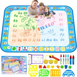Water Doodle Mat Toddler Toys for Ages 3-5, Kids Color Painting Doodle Drawing Mat Toy with Magic Pens Learn Educational Toys for Age 3 4 5 6 7 8 Year Old Boys Girls Birthday Gifts, 40 x 32 Large Inch