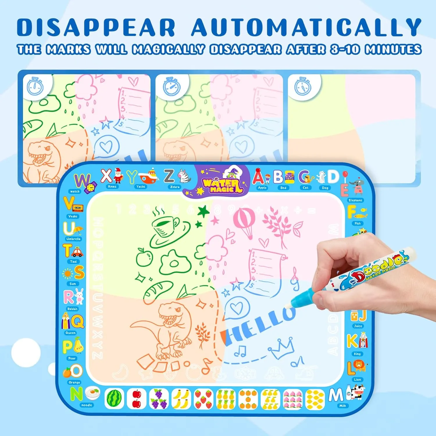Water Doodle Mat Toddler Toys for Ages 3-5, Kids Color Painting Doodle Drawing Mat Toy with Magic Pens Learn Educational Toys for Age 3 4 5 6 7 8 Year Old Boys Girls Birthday Gifts, 40 x 32 Large Inch