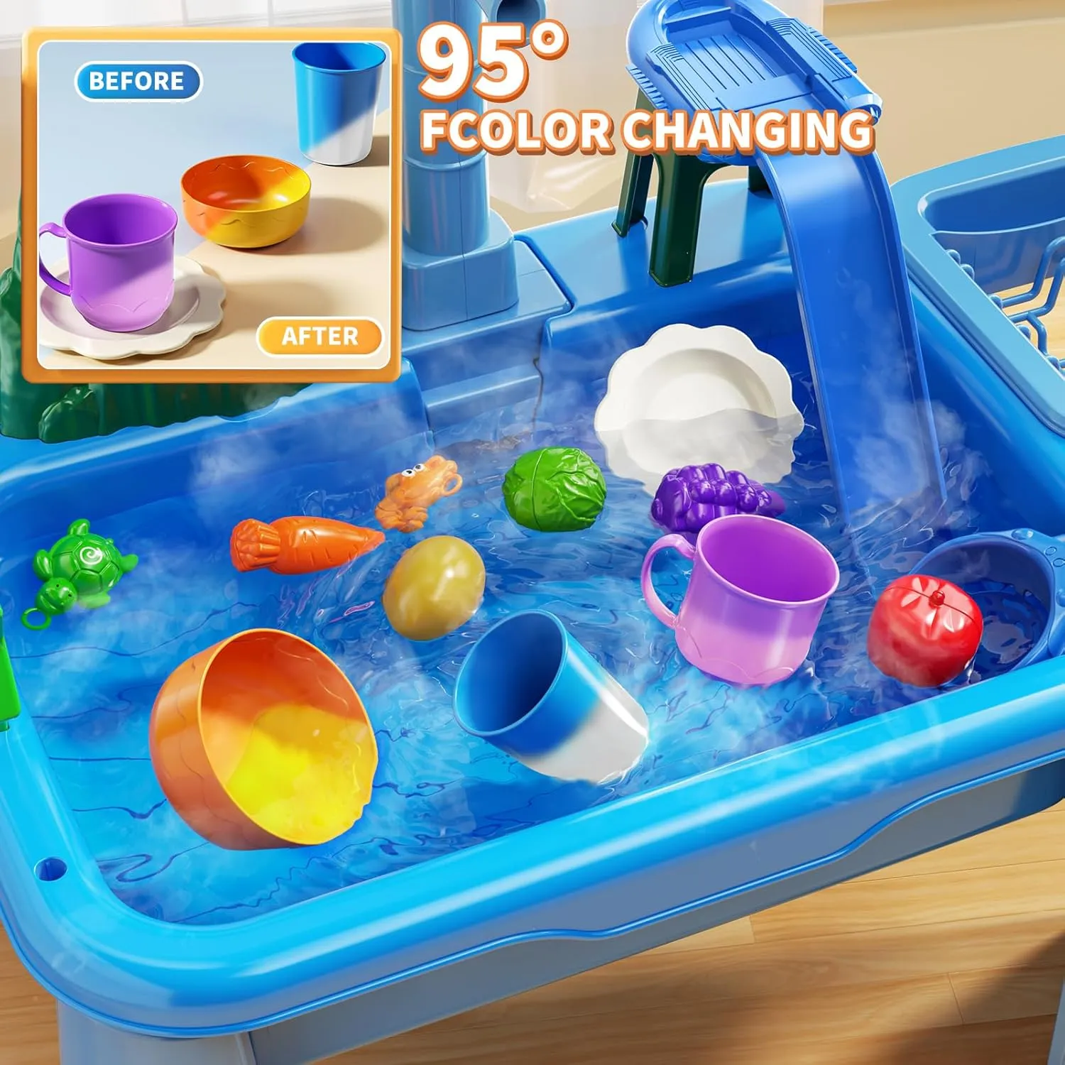 Water Table Play Sink Toy for Kids 2 3 4 5 6 Years Old - Outdoor Kitchen with Running Water, Fishing Games, Toddler Water Play Table for Kids Ages 3-8, Beach Outdoor Toys, Summer Gifts