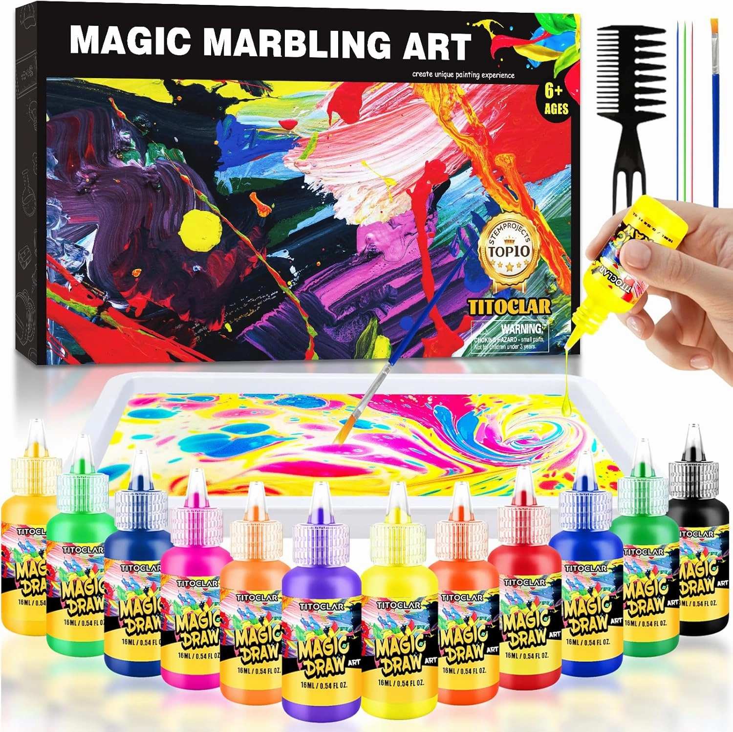 Water Marbling Paint Kit, Arts and Crafts For Kids,Birthday Gifts for Girls Boys 3 Years Old, Toys For Ages 8-13 5-7 3-6, Art Supplies for Kids