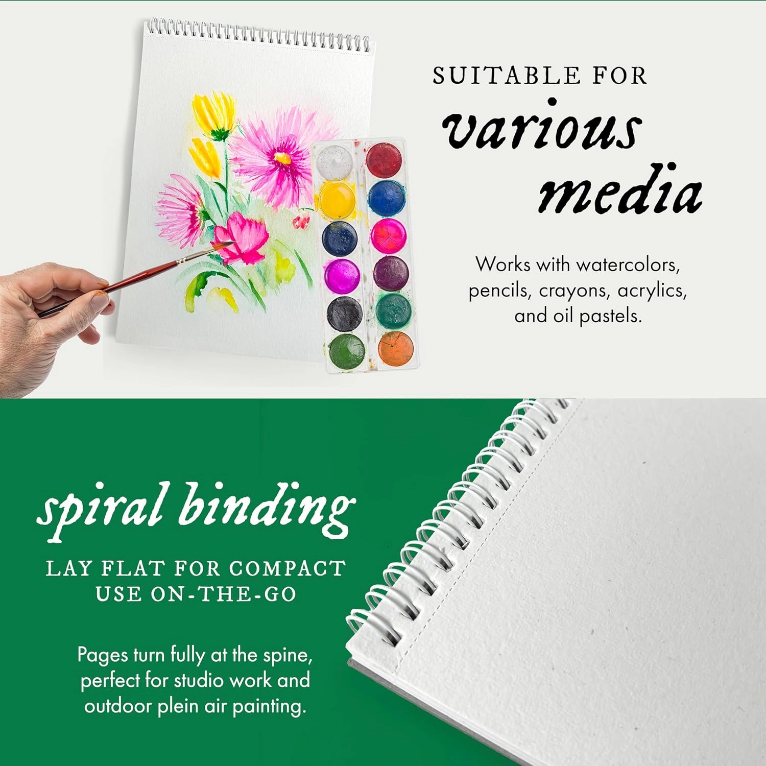 Watercolor Paper Pad, 16 Sheets, 5.5x8.5 (140lb/300g) | Handmade 100% Cotton Rag, Cold Pressed Paint Paper, Acid-Free Water Color Paper Pad, Wirebound Watercolor Sketchbook Journal