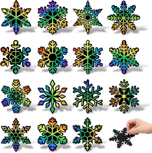 Whaline 120Pcs Winter Snowflake Scratch Paper Snowflake Rainbow DIY Scratch Art Magic Scratch Paper Off Cards with 120Pcs Ribbons and 60Pcs Wooden Styluses for Kids Crafts Ornaments Party Favor