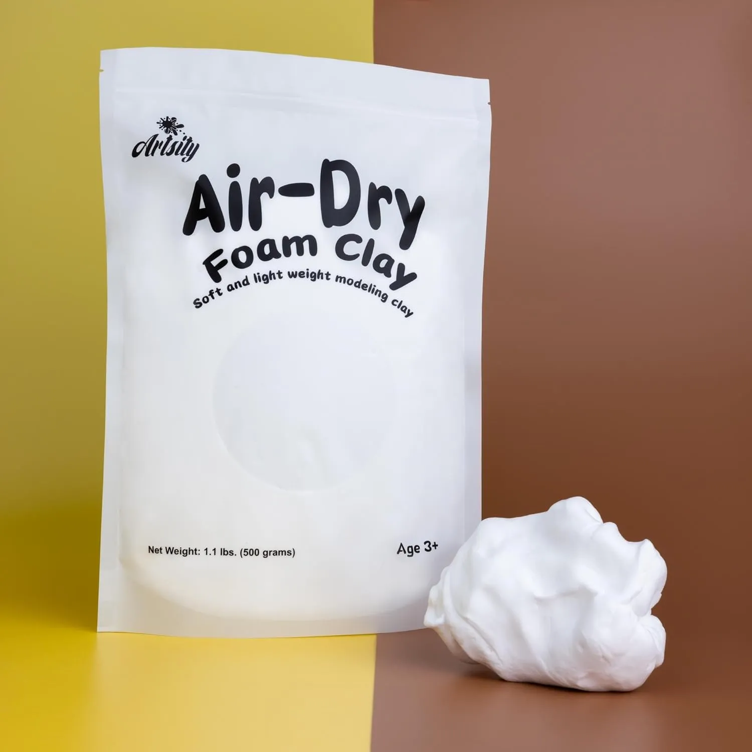 White Air Dry Foam Clay Bulk Pack - Squishy, Soft Clay for Slime, Cosplay, Modeling, Molding, Sculpting, Arts & Crafts Projects - No-Bake Craft Clay in a Standup Zip Bag - 1.1 Pounds (500 Grams)