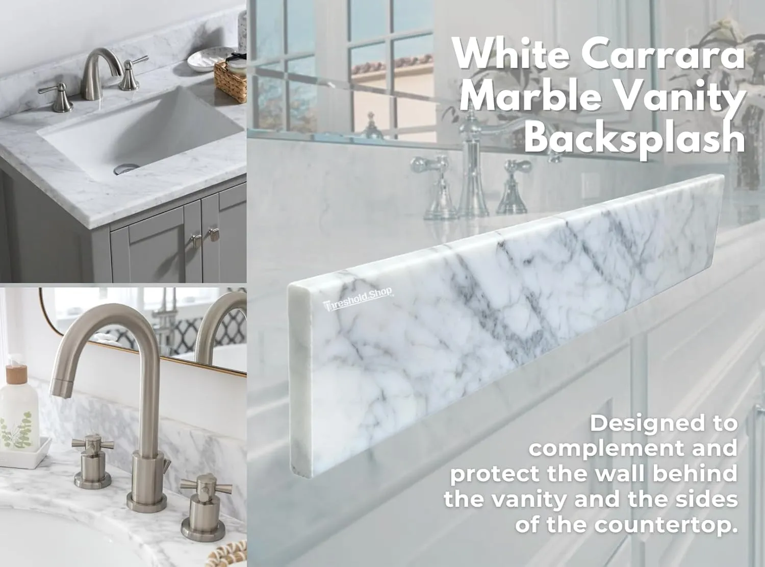 White Carrara Marble Saddle | Eased Edge | 3/4” Thickness (Marble Polished, 4" x 24")