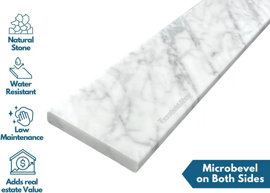 White Carrara Marble Saddle | Eased Edge | 3/4” Thickness (Marble Polished, 4" x 24")
