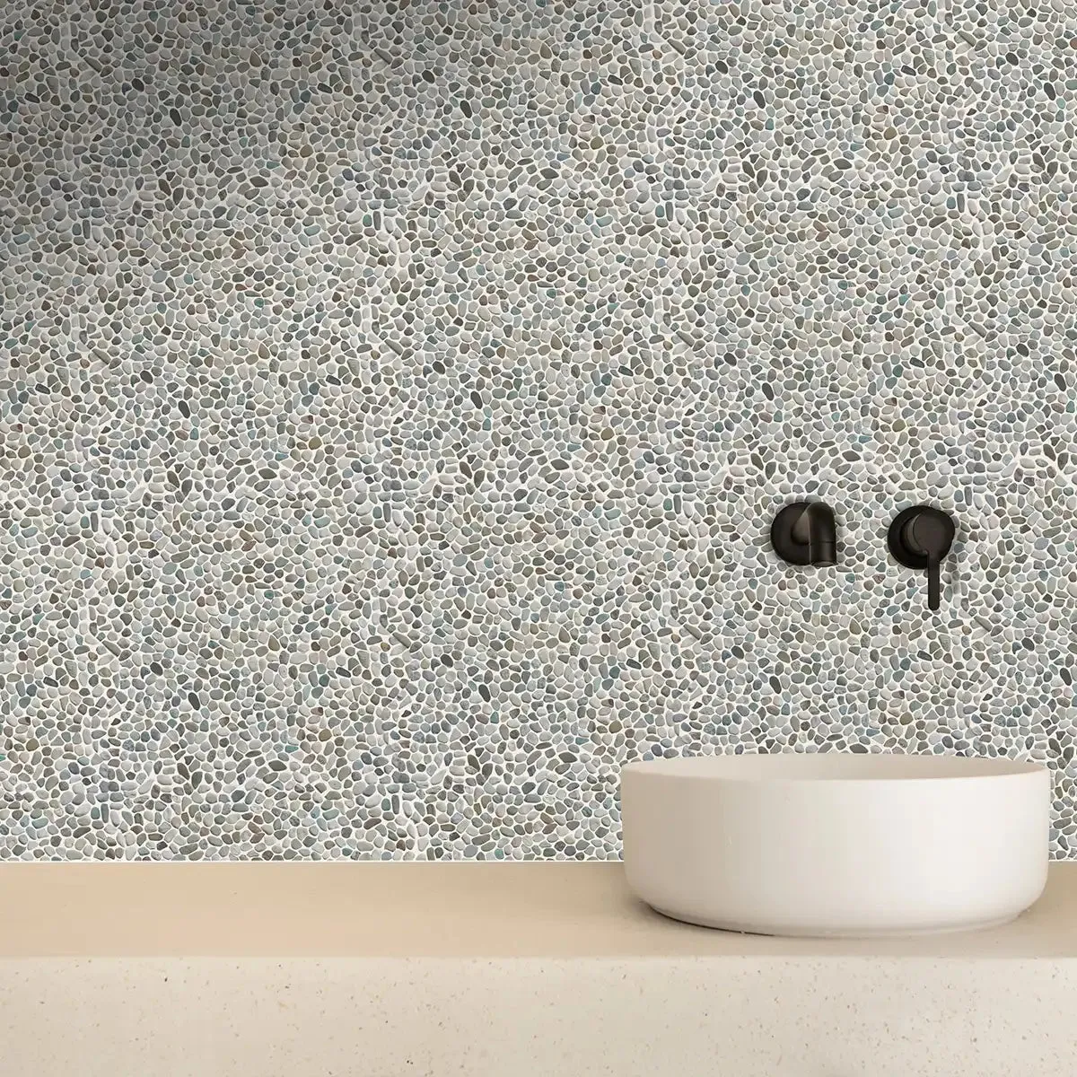 White Green Mini Pebble Natural Stone Mosaic Wall & Floor Tile | 11 Tiles per case