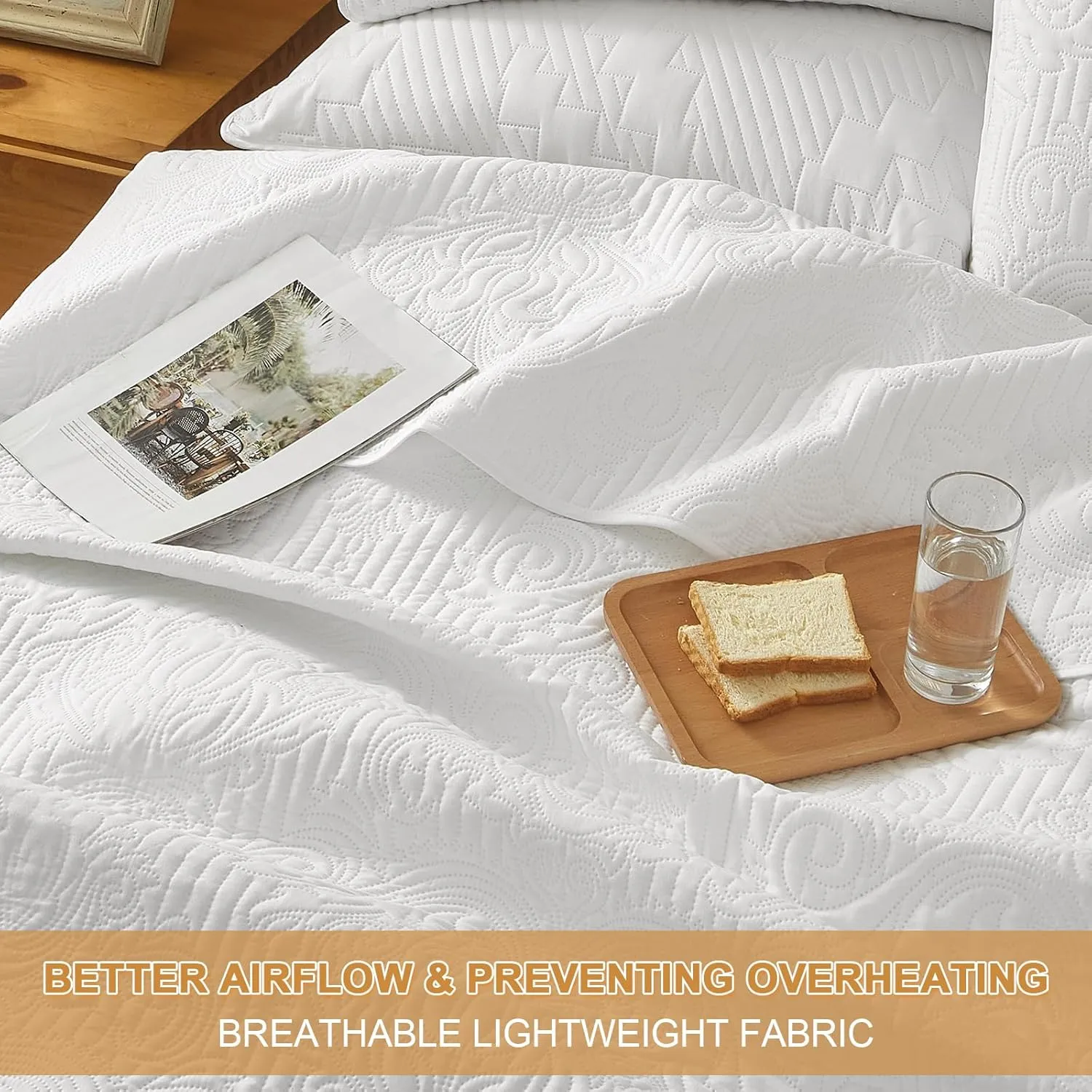 White Quilt Set King Size - Lightweight Summer Bedspread, Soft Oversized King Quilt Bedding Set for All Seasons, Machine Washable, 3 Pieces