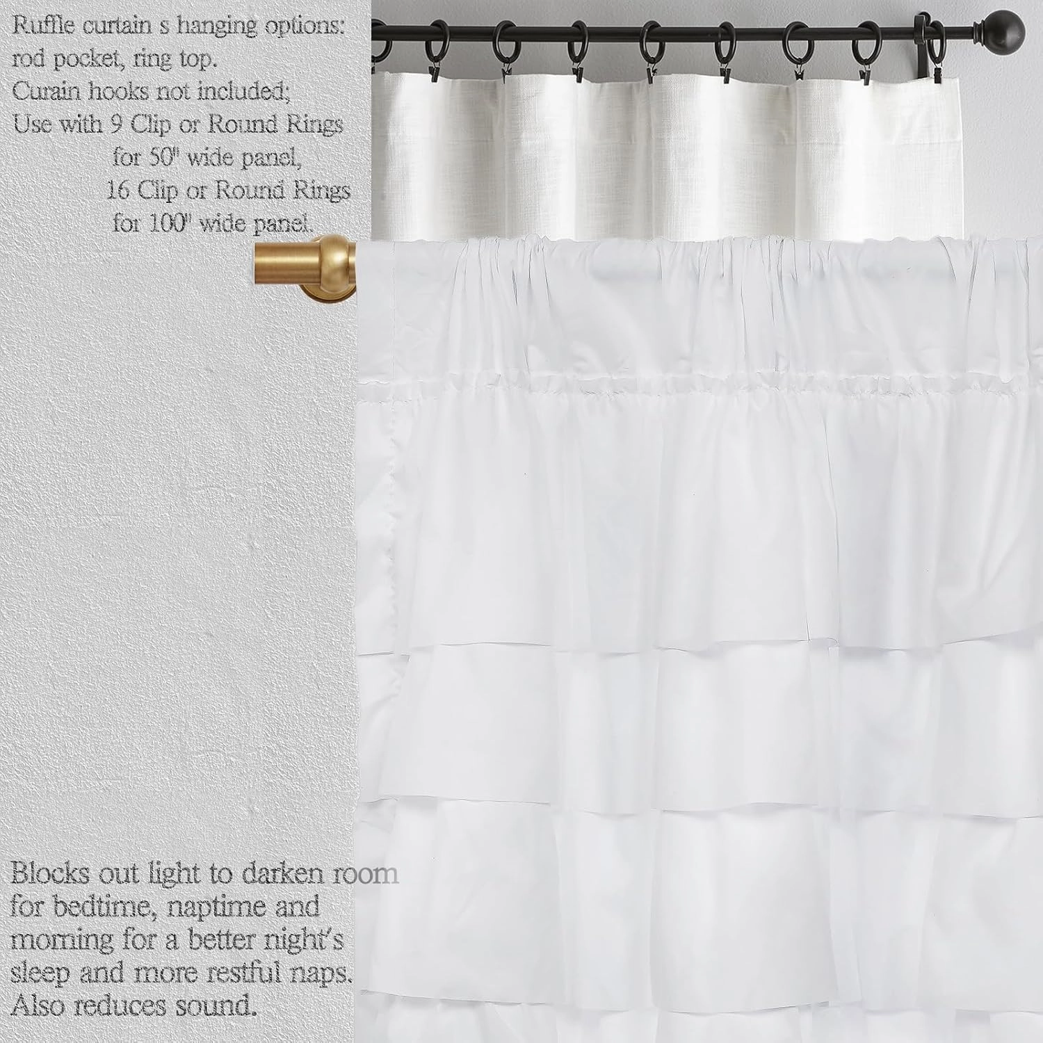 White Ruffle Curtains 2 Panels - Shabby Chic Romantic Drapes for Bedroom, Fluffy Aesthetic Backdrop, Farmhouse Décor (W42 inch x L 72 in Set of 2)