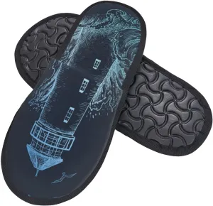 Winter House Shoes Fluffy Slippers Blue Light Lighthouse Warm Indoor House Slippers For Men Women