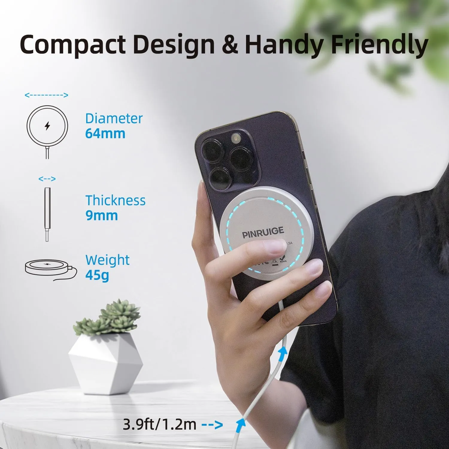 Wireless Charger, 15W Max Fast Magnetic Wireless Charging Pad Compatible with iPhone 15/14/13/12 Series, AirPods Pro 2 with AC Adapter White