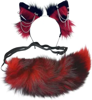 Wolf Ears Tail Set Fox Wolf Headbands Clips Fluffy Cosplay Costumes, Gothic Punk Accessories for Halloween