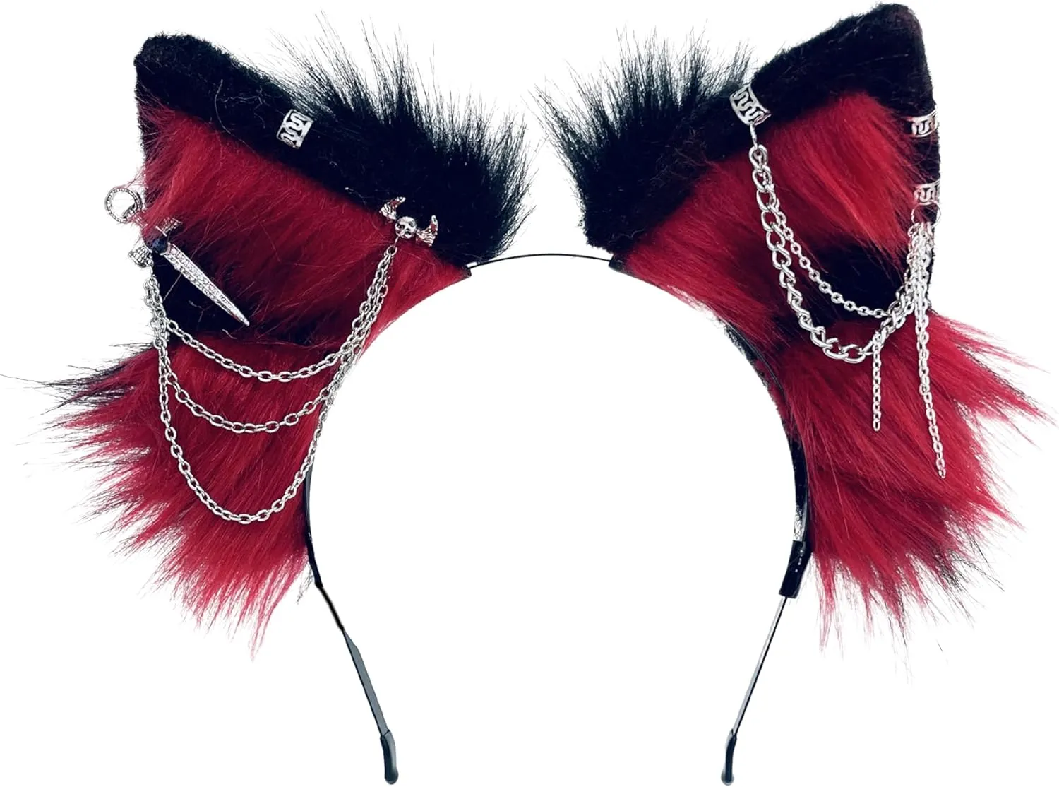 Wolf Ears Tail Set Fox Wolf Headbands Clips Fluffy Cosplay Costumes, Gothic Punk Accessories for Halloween