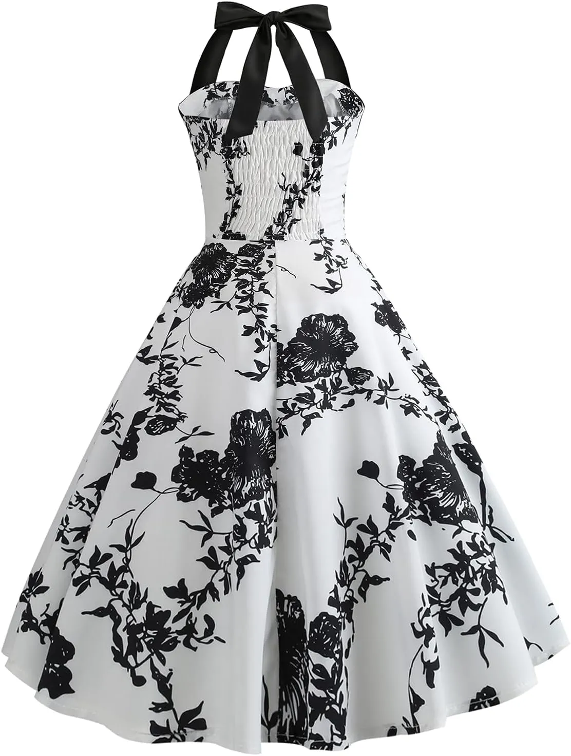 Women 50s Vintage Polka Dot Halter Cocktail Swing Dress Buttons Floral 1950s Rockabilly Audrey Hepburn Prom Tea Party Dress
