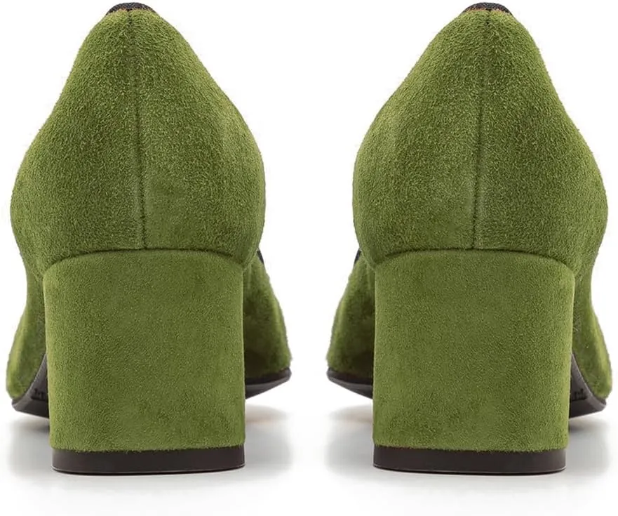 Women Chunky Heel Pumps Round Closed Toe Bow Sandals Slip On Suede Dress Shoes Cap Toe Two-Toned 2 Inch Mid Block Heels Work Pumps Office Ladies Wedding Party Dance Shoes Vintage 4-11 M US